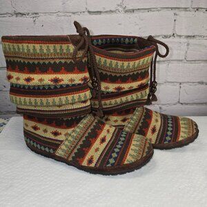 WOMENS TAOS CABIN BOOTS BROWN/GREEN/CREAM RUBBER SOLE EUC SIZE 8